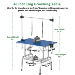 SEVOBAL Pet Grooming Tool Inch Foldable Dog Grooming Table For Home With Adjustable Arm, Non-Slip Surface And Storage, Blue, 46.00"*24.00"*29.30"