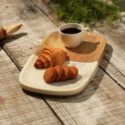 SEVOBAL Serving Platters Handcrafted Wood And Marble Cheese Board, Elegant Serving, Cutting Board For Entertaining Gusts, Brown, 16"*9"*1.3"