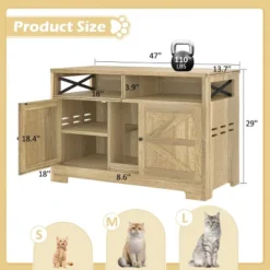 SEVOBAL Pet Crates And Houses Hidden Dual Door Litter Cabinet Multi Function Pet Furniture Easy Assembly, Brown, 47"*13.7"*29" -Household Items GUEST 02684a7f 67ec 4a4b 8350 ea4e6041a261