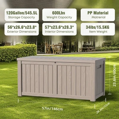 SEVOBAL Deck Boxes 120 Gal Outdoor Storage Deck Box, Small Patio Storage Bin For Garden Tools, Beige, 54.25"*26.5"*24.2" 6 SEVOBAL Deck Boxes 120 Gal Outdoor Storage Deck Box, Small Patio Storage Bin For Garden Tools, Beige, 54.25"*26.5"*24.2" - Image 4