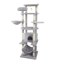 SEVOBAL Pet Tower Multi-Level With Spacious Condos, Scratching Posts, Sturdy For Multiple Cats With Perches, Toys, Light Grey, 26.38"*26.38"*10.63" -Household Items GUEST 02ebb265 a21e 4786 aa88 df0ba50a5e70