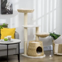 SEVOBAL Cat Tree Kitty Activity Center, Cat Climbing Toy With Cattail Fluff, Bed, Condo, Sisal Scratching Post, Natural, (19.8"*19.8"*46.8") -Household Items GUEST 041c29b3 e588 49c5 b835 5a23c331841d
