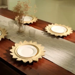 SEVOBAL Serving Platters Handcrafted Wooden Charger Plate, Rustic Chic Tableware For Elevated Dining And Family Party, Beige, 13.75"*13.75"*1.75"