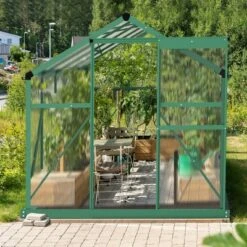 SEVOBAL Greenhouse Quick Setup For Outdoors With Roof Vent Walk In Green Houses Opendoor For Outside Outdoor Garden Backyard, Green, 135"*68"*13.5"