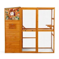 SEVOBAL Pet Crates And Houses Cat Enclosure Window Weatherproof Roof 2 Resting Rooms 2 Platforms For Outdoor Patio Deck, Orange, 76.18"*33.46"*70.08" -Household Items GUEST 072c5f8f bf8d 4d80 998d 9b74067aff96