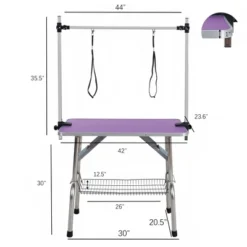 SEVOBAL Pet Grooming Tool 42-Inch Foldable Pet Grooming Table Stainless Steel Frame Hard Rubber Surface Adjustable, Purple, 42.00"*23.60"*30.00"
