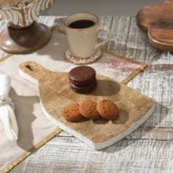 SEVOBAL Serving Platters Handmade Teak Wood Cheese And Bread Board With Asymmetrical Modern Design For Cakes, Appetizers, Beige, 15"*7.5"*0.75"