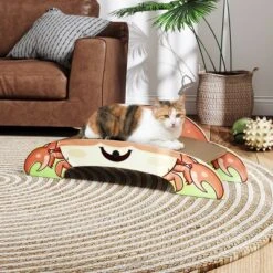 SEVOBAL Crab-Shape Cat Scratcher Corrugated Cardboard Pad Cat Scratch Bed Lounge For Indoor Cats Durable 2-Side Curved Cat Scratching Pad Cute Design