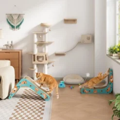 SEVOBAL L-Shape Cat Scratcher Lounge Corrugated Cardboard Scratching Pad For Indoor Cats Durable Cat Furniture With Feather Spring Toy Cartoon Design -Household Items GUEST 0bf4fa5a 3671 4b6b a511 d9861c8fa2b8