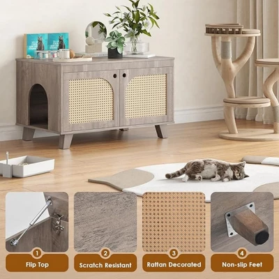 SEVOBAL Pet Crates And Houses, Flip Top Hidden Cat Box Cabinet With Two Entrances And Storage Space, For Home, Gray, 31.5"*19.7"*19.7" 6 SEVOBAL Pet Crates And Houses, Flip Top Hidden Cat Box Cabinet With Two Entrances And Storage Space, For Home, Gray, 31.5"*19.7"*19.7" - Image 4