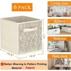 SEVOBAL 6pc Fabric Storage Cubes Organizer Heavy Duty Cube Storage Bin Clothes Storage Box Closet Baskets In Shelves Home, Beige, 10.92"*10.34"*3.9" -Household Items GUEST 0ca19f6e bd49 4479 b460 ff6014a64a10