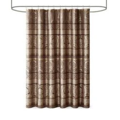 SEVOBAL Shower Curtain Traditional Paisley Jacquard With Coordinating Solid And Piping Detail, Brown, 72"*72"*0.13" -Household Items GUEST 0d2175e2 34e2 41d3 974f 5b97b6fa91a8