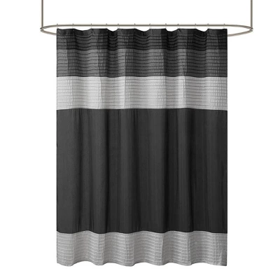 SEVOBAL Shower Curtain Faux Silk With Pintucked Detailing And Colorblock Design For Stylish Bathroom Decor, Black, 72"*72"*0.13" 4 SEVOBAL Shower Curtain Faux Silk With Pintucked Detailing And Colorblock Design For Stylish Bathroom Decor, Black, 72"*72"*0.13" - Image 2
