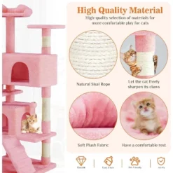 Sevobal Pet Tower Cat Tree Tower, Multi-Level With Sisal Grab Post, Indoor Apartment With Ladder, Plush Toys, Rest And Play, Pink, 19.7″*19.7″*53.14″ -Household Items GUEST 0fc33c4f ec07 4e83 aa83 8645c65c248f