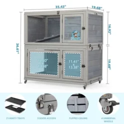 Sevobal Pet Carriers, Double Layer Rabbit Hutch With Wheels, Portable Fence For Yard Living Room, Gray, 35.43"*19.68"*36.61" -Household Items GUEST 10148e7e 0c71 4c49 a496 6d945c248190