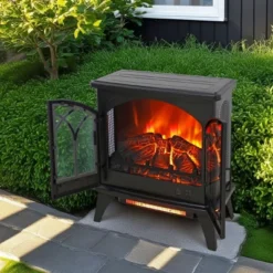 SEVOBAL Fireplace Insert Heater Mantel 3D Flame Quartz Fireplace Stove Bottom Air Outlet Fire Place Panoramic 3-Side View, Black, 28.15"*15.35"*26.57"