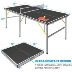 SEVOBAL Table Tennis Accessories 6ft Foldable Ping Pong Table With Net Paddles And Balls For Indoor And Outdoor Games, Black, 39"*39"*3.94" -Household Items GUEST 12983c50 3d8f 4599 8298 5474d19346ce