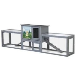 SEVOBAL Pet Crates And Houses Large 2 Story Outdoor Rabbit Hutch Dual Runs Resting Room Sun Roof Pull Out Tray For Patio, Gray, 94.5"*18.9"*31.1" -Household Items GUEST 14718686 bae7 41a4 8cf3 912a2dab21f4