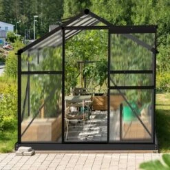 SEVOBAL Greenhouse Quick Setup For Outdoors With Roof Vent Walk In Green Houses Opendoor For Outside Outdoor Garden Backyard, Black, 135"*68"*13.5"