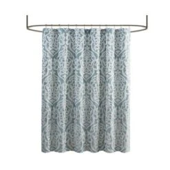 SEVOBAL Shower Curtain Luxury Jacquard Textured Damask Design For Bathroom Decor, Aqua Silver, 72"*72"*0.13"