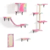 Sevobal Pet Tower Wall Mounted Cat Tree, 5 Pcs Cat Tower For Kittens, Modern Cat Furniture, Pink, 19.75"*7.85"*38.25"