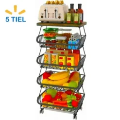 SEVOBAL Kitchen Holder Metal Baskets With Wheels Stackable Storage Organizer For Dining Room Bathroom Office Fruit Cart, Black, 15.99"*12.09"*6.63" -Household Items GUEST 14fb931a 3153 468b a493 29d250e3af05