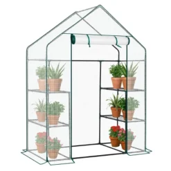 SEVOBAL Greenhouse Outdoor Durable PE Plant Green House For Frost Protection Shelf Clips Roll-up Zipper Door Walk-in For Planter, White, 99"*37"*10" -Household Items GUEST 15198020 0435 4c51 b043 fe317982b6c1