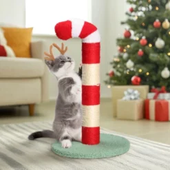 SEVOBAL Pet Scratcher Christmas Cat Scratching Post, Festive Candy Cane Cat Scratcher With Sisal Post And Plush Cover, Red, 11.8"*11.8"*20.5" -Household Items GUEST 15394dda 81aa 40a9 aa6d 348cd4270fd2