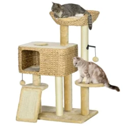 SEVOBAL Cat Tree For Indoor Cats, Cat Tower With Scratching Posts, Ramp, Condo, Toy Balls, Platform, Bed, Ramp, Beige (23.5"*15.75"*38.5") -Household Items GUEST 153c4cca 3ee9 466c b7b8 959e3bac9942