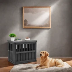 SEVOBAL Pet Crates And Houses Slanted Roof Dog Crate Lockable Gate Optimal Airflow Easy Setup For Living Room Patio, Blue, 29.65"*21.34"*25.28" -Household Items GUEST 166cdf64 6833 4d44 9b31 22f0d5fa17a8