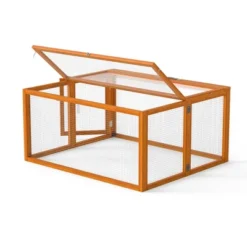 SEVOBAL Pet Crates And Houses Folding Rabbit Hutch Lockable Doors Ground Stakes For Indoor And Outdoor Patio Garden Deck, Orange, 43.3"*37"*21.3" -Household Items GUEST 16cdbb5f 6c05 4b37 aa57 6b3273606b19