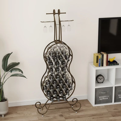 SEVOBAL Racks Unique Cello Shaped Freestanding Rack Space-Efficient Vertical Storage Design For Rooms, Antique Brown, 29.33"*6.34"*67.4" 4 SEVOBAL Racks Unique Cello Shaped Freestanding Rack Space-Efficient Vertical Storage Design For Rooms, Antique Brown, 29.33"*6.34"*67.4" - Image 2