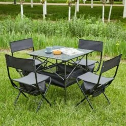 Sevobal Outdoor Portable Chairs 5PCS Folding Table And Chair Set With Storage Bag For Patio Garden Backyard Poolside, Black, 27.56"*27.56"*27.56" -Household Items GUEST 1918050c 40d9 494f a4b0 71af60251f7d