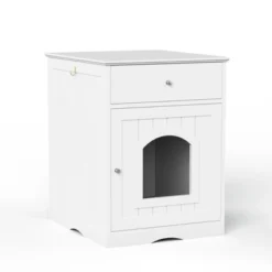 SEVOBAL Wooden Pet House Cat Litter Box Enclosure With Drawer, Side Table, Indoor Pet Crate, Cat Home Nightstand, White(18.9"*20.9"*25") -Household Items GUEST 194ce56a 92dd 4da0 ac06 3551545a5f51