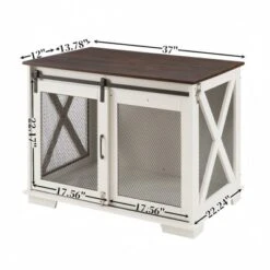 SEVOBAL Farmhouse Dog Cage Crate Furniture With Sliding Barn Door, Farmhouse Wooden Dog Kennel, Multicolored (37"*22.24"*22.17")