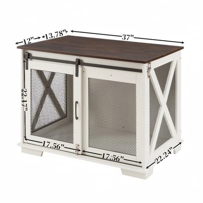 SEVOBAL Farmhouse Dog Cage Crate Furniture With Sliding Barn Door, Farmhouse Wooden Dog Kennel, Multicolored (37"*22.24"*22.17") 3 SEVOBAL Farmhouse Dog Cage Crate Furniture With Sliding Barn Door, Farmhouse Wooden Dog Kennel, Multicolored (37"*22.24"*22.17")