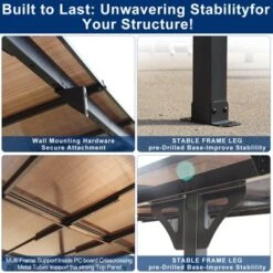 Sevobal Patio Umbrellas Outdoor Pergola Gazebo, Wall-Mounted Lean To Metal Awning Gazebo With Roof, Large Heavy Duty, Gray, 144"*120"*97.68"