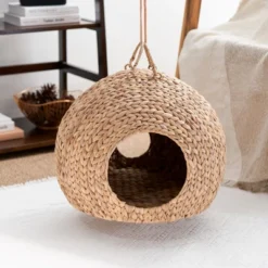SEVOBAL Woven Wicker Round Cat Bed Cave With Handles,For Any Size Cat Breeds,Use With Cat Tower,Brown, (18"*18"*18") -Household Items GUEST 1d8ebe44 e5b6 48e7 a2f7 6d3fce03738c