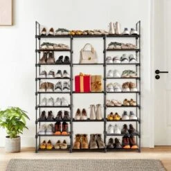 SEVOBAL 9 Tier Shoe Rack Organizer For Mulitiful Pairs Metal Adjustable Height Stackable Shoe Storage For Closet Entryway, Black, 7.48"*13.39"*17.13"