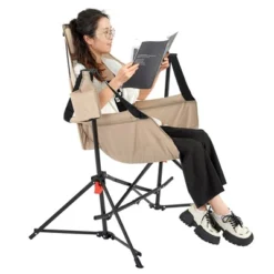 Sevobal Outdoor Portable Chairs Hammock Camping Chair Folding Rocking Recliner With Pillow Cup Holder For Lawn Backyard, Beige, 11"*8.3"*37.8" -Household Items GUEST 1f5996c7 f829 4e8d a633 9ad5b9987e2c
