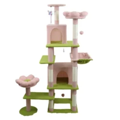 SEVOBAL Pet Tower Floral Cat Tree With Spacious Condo And Hammock, Multi-Level Playground For All Age Cats Playing, Sleeping, Pink, 20"*20"*14.4" -Household Items GUEST 1fa1f679 c269 439b 99a2 ab78236b6d11