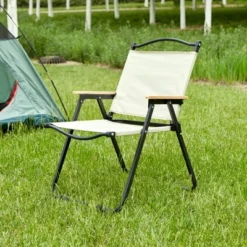 Sevobal Outdoor Portable Chairs Folding Chair Set With Armrests For Patio Garden Poolside Deck Camping Backyard, Beige, 20.47"*21.46"*31.1"