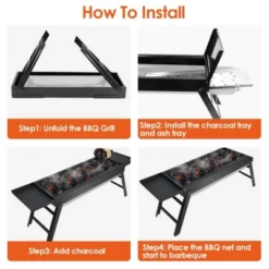 SEVOBAL Grill Cookware Portable Foldable BBQ Griddle, Compact Hibachi-Style With Charcoal Drawer For Camping, Outdoor Cooking, Black, 34.25"*8.85"*12" -Household Items GUEST 21d78c17 02ac 4e38 a405 0446661384fc