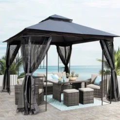 Sevobal Patio Umbrellas Outdoor Patio Gazebo Canopy Tent With Ventilated Double Roof And Mosquito Net, Suitable For Lawn, Gray, 117"*117"*108.7" -Household Items GUEST 2245ed32 5a78 4601 8682 c85a2406870d