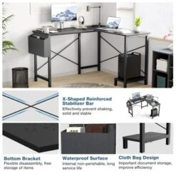 SEVOBAL Desks L Shaped Gaming Desk, Reversible Standing Desk With Storage Side Bag, Wooden Corner Computer Table For Home Office, Black 49Inches -Household Items GUEST 226289b1 b3ce 4eb6 bf58 622830fb5e8a