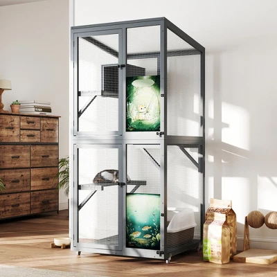 SEVOBAL Pet Crates And Houses Cat Window Catio Wood Enclosure Wheels Lockable Doors For Outdoor And Indoor, Gray, 31.5"*31.5"*70.28" 7 SEVOBAL Pet Crates And Houses Cat Window Catio Wood Enclosure Wheels Lockable Doors For Outdoor And Indoor, Gray, 31.5"*31.5"*70.28" - Image 5