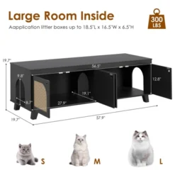 SEVOBAL Pet Crates And Houses Double Large Hidden Cat Litter Box Enclosure Furniture Cabinet With Rattan Doors, Black, 57.9"*19.7"*19.7" -Household Items GUEST 24b9632e 9046 4755 a015 5ee726a84e87