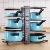 SEVOBAL Adjustable Pots And Pans Organizer Rack Cabinet Metal Pans Pots Lids Storage Holder Rack 3 DIY Kitchen Counter, Black, 15.99"*8.58"*2.34"
