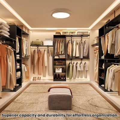 SEVOBAL Freestanding Coat Racks 6 Shelves And 3 Rods Heavy-Duty Wood Closet Organizer System, Adjustable Storage For Using, Black, 15.8"*96.1"*75" 6 SEVOBAL Freestanding Coat Racks 6 Shelves And 3 Rods Heavy-Duty Wood Closet Organizer System, Adjustable Storage For Using, Black, 15.8"*96.1"*75" - Image 4