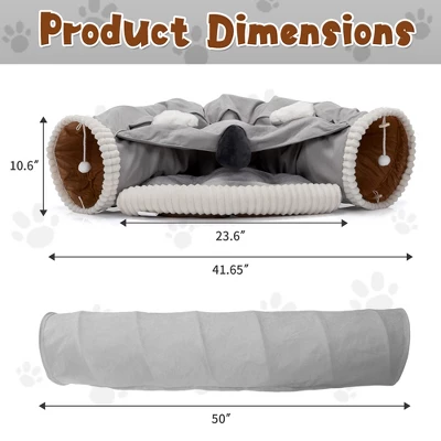 Sevobal Pet Tunnel Collapsible Cat Tunnel Bed For Indoor Cats, Washable Cat Hide Tunnel With Hanging Toys And Cushion Mat, Gray, 50"*23.62"*10.6" 4 Sevobal Pet Tunnel Collapsible Cat Tunnel Bed For Indoor Cats, Washable Cat Hide Tunnel With Hanging Toys And Cushion Mat, Gray, 50"*23.62"*10.6" - Image 2